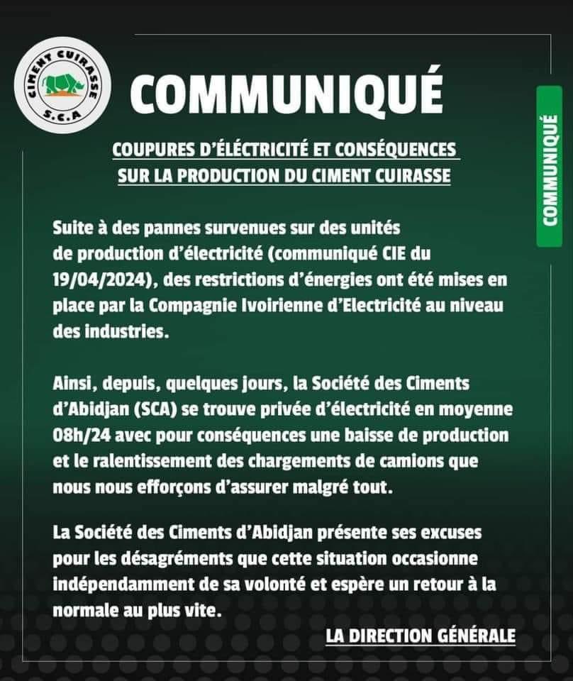 Coupures d'électricité : une société de ciment s'inquiète pour sa production en baisse