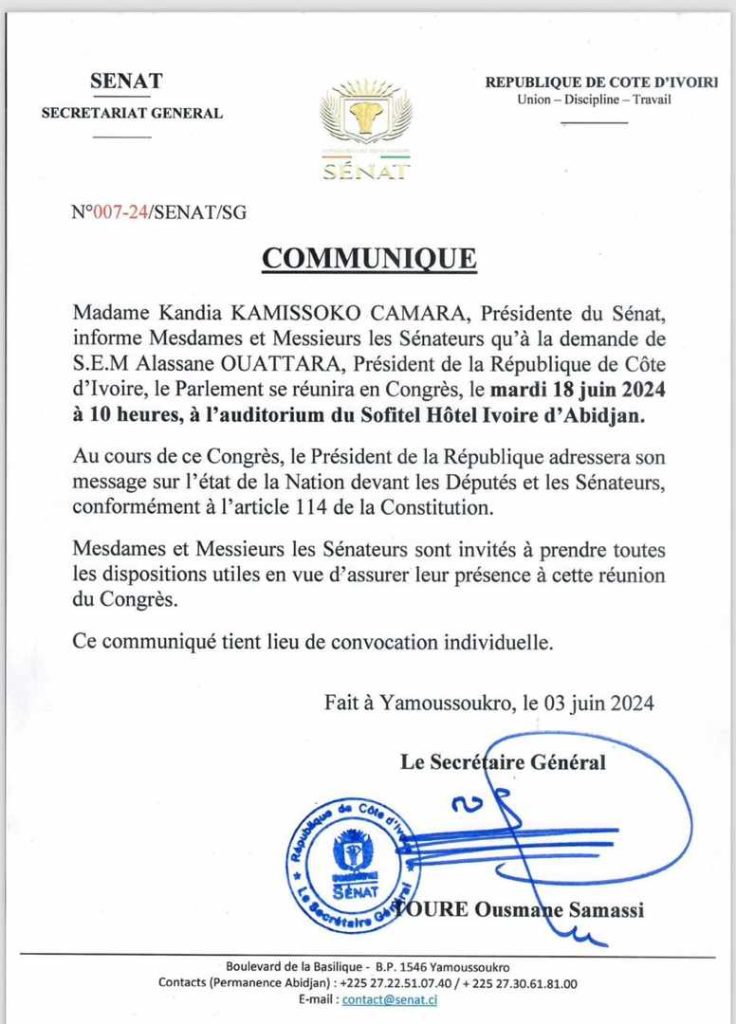 communiqué de la présidente du Sénat