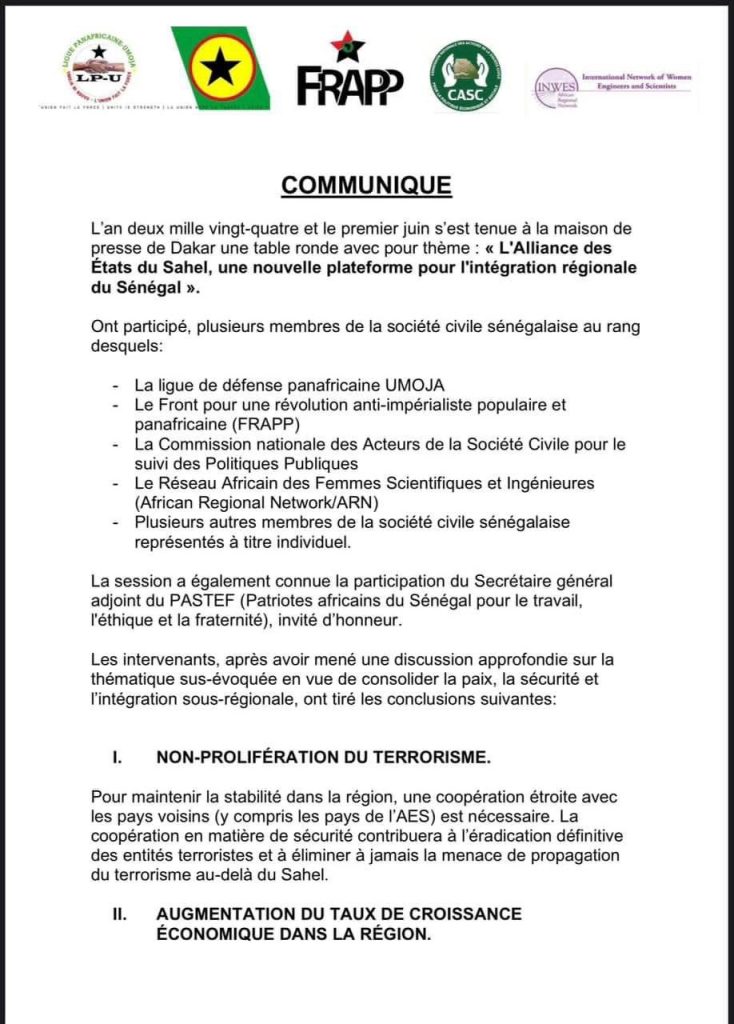 communiqué de la société civile sénégalaise
