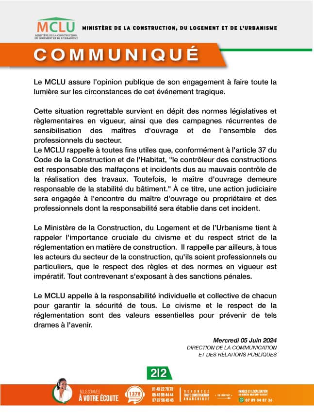 communiqué du ministère du logement