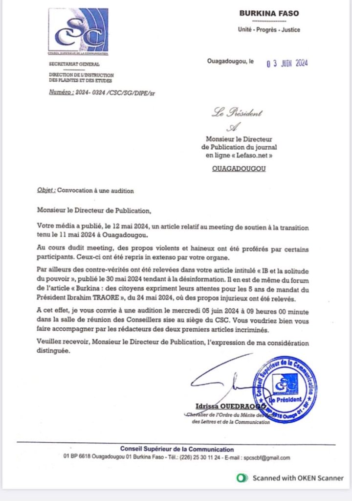 Le communiqué du CSC