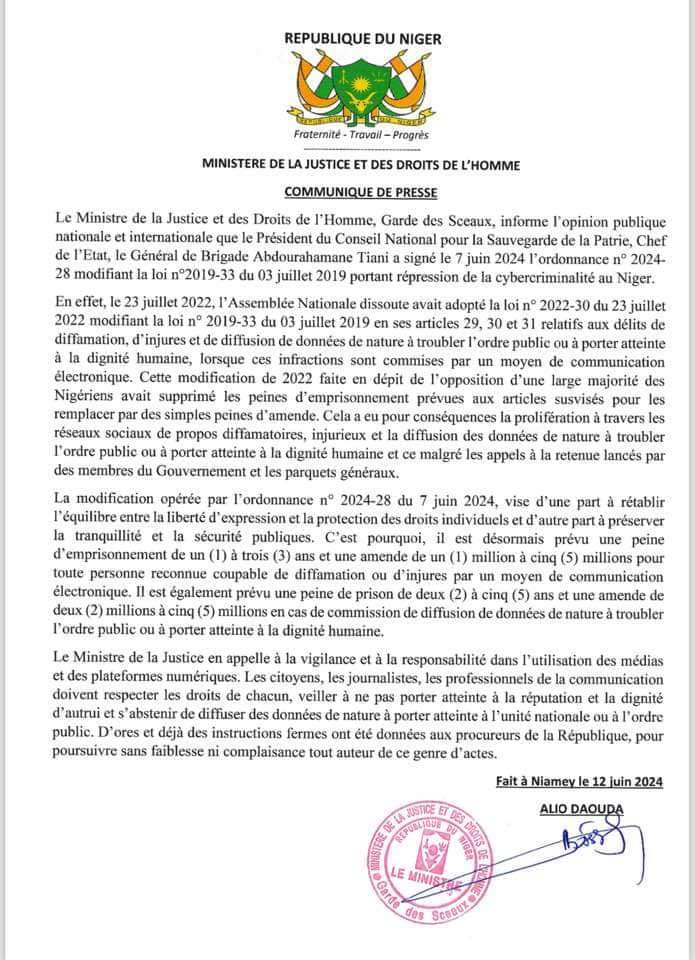 Le communiqué du Conseil National pour la Sauvegarde de la Patrie