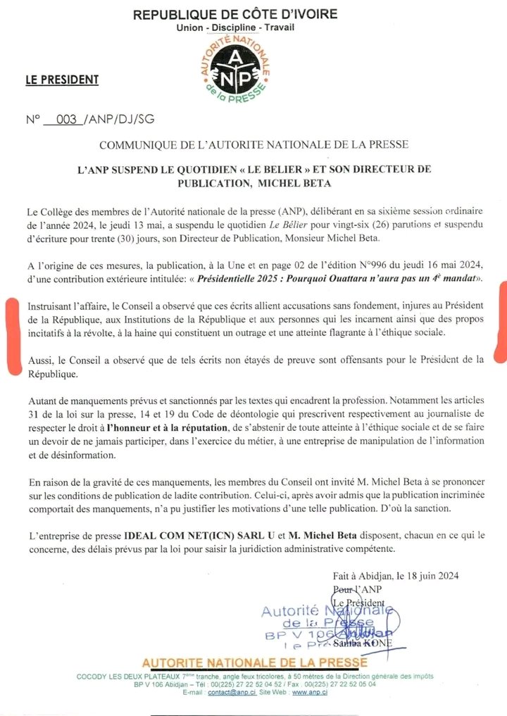Le communiqué de l'ANP
