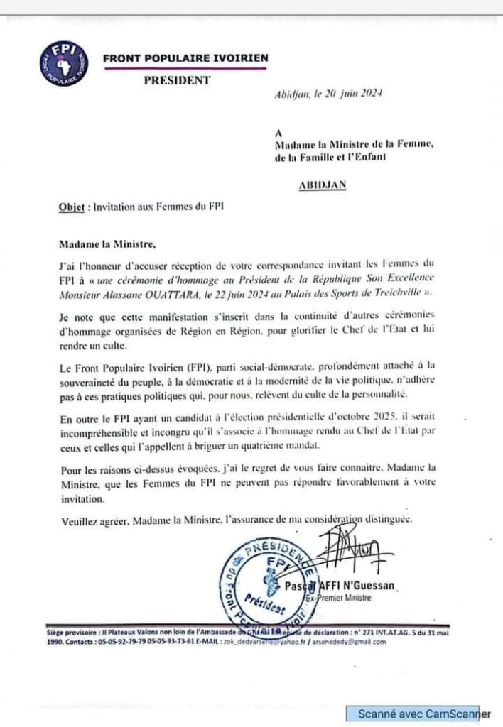 Le communiqué du FPI