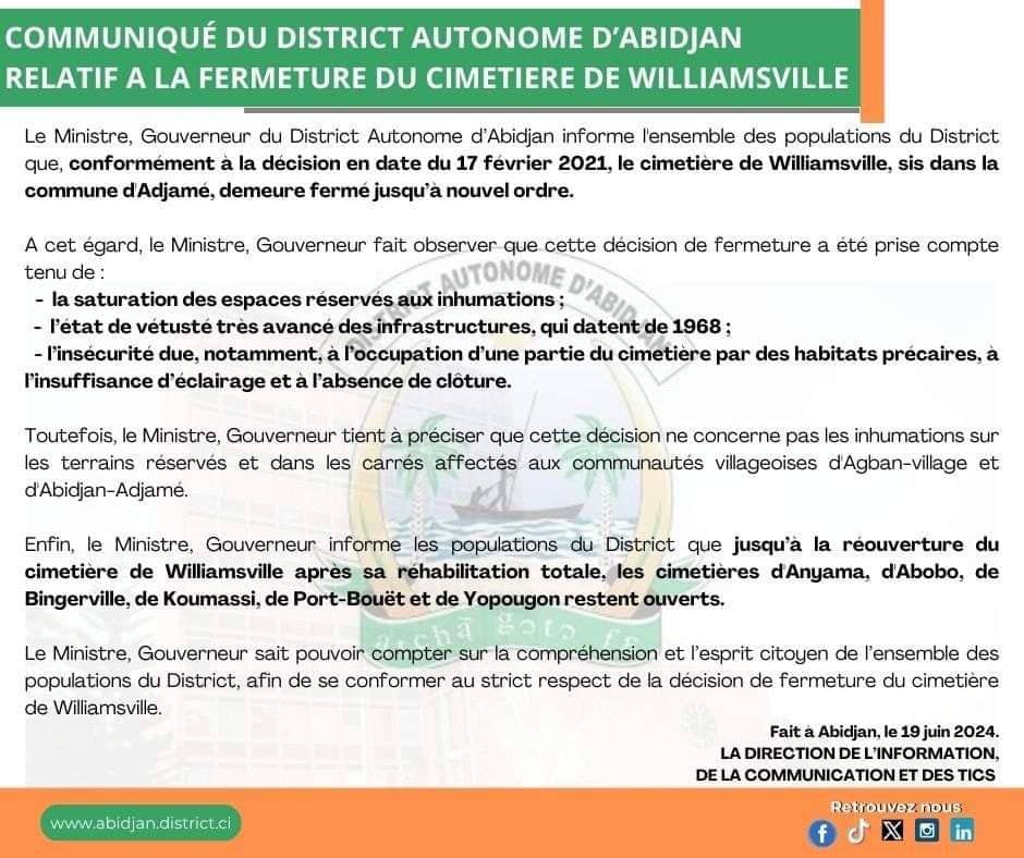 Le communiqué du District