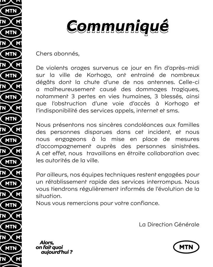 Le communiqué de MTN