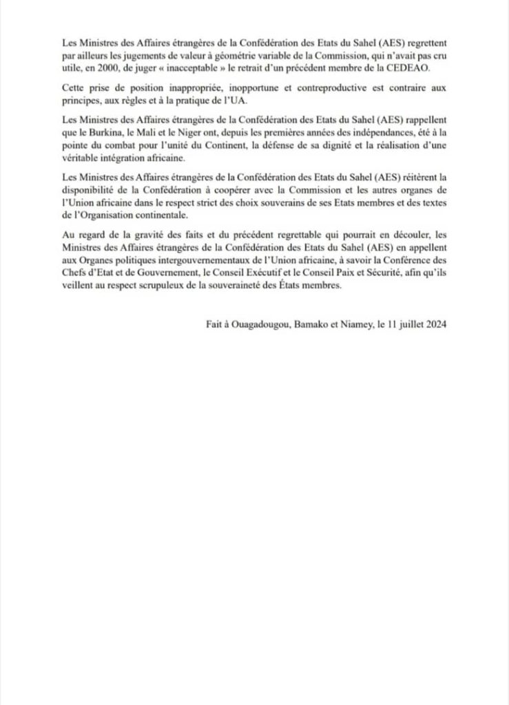 la suite du communiqué de l'AES