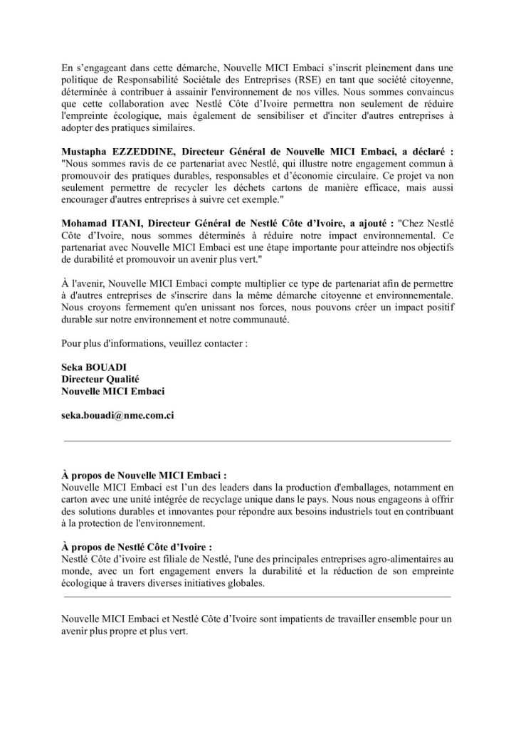La suite du communiqué de signature
