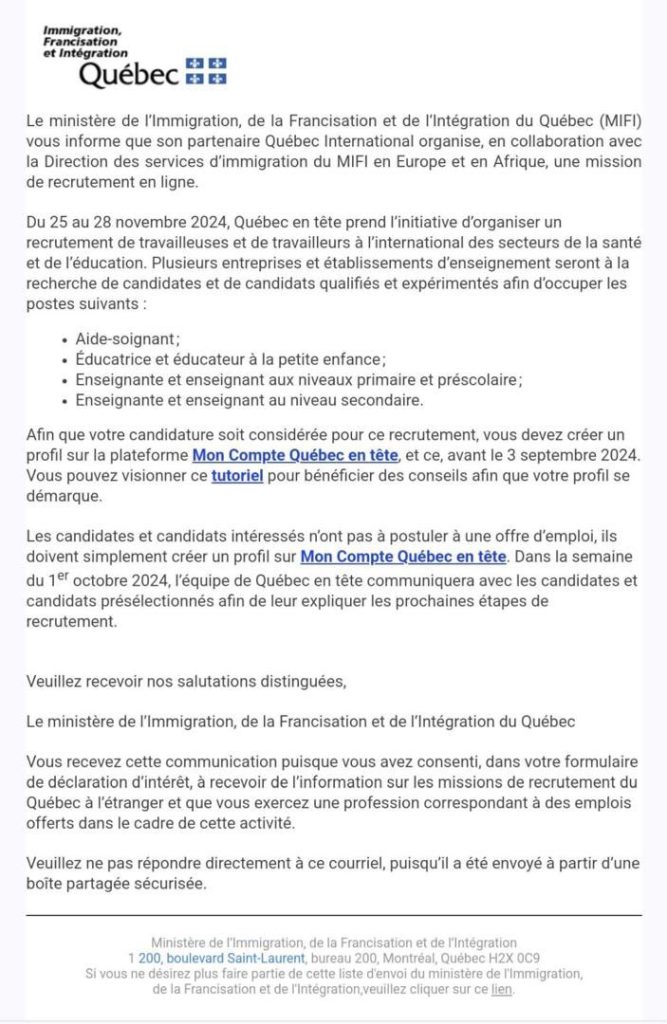 Le communiqué du Québec