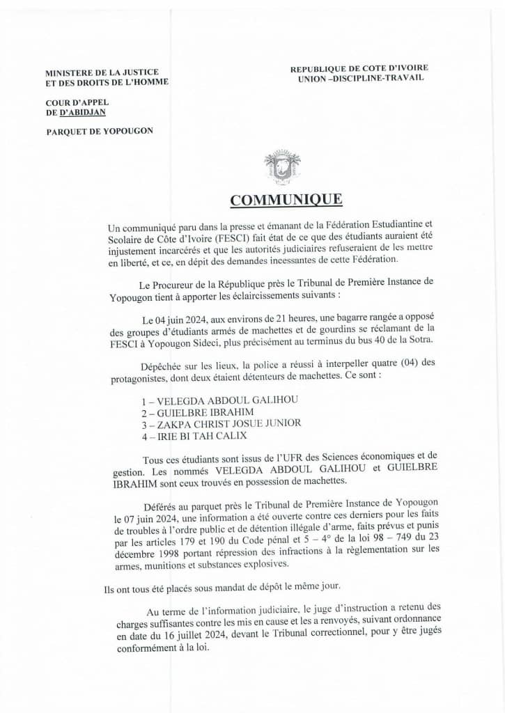 Le communiqué qui clarifie tout