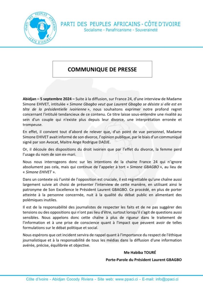 Le communiqué du PPA-CI
