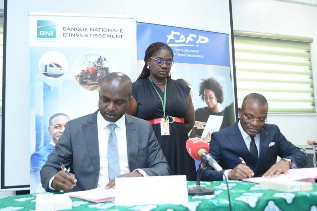 La Banque Nationale d’Investissement (BNI) et le Fonds de Développement de la Formation Professionnelle (FDFP) signent un partenariat pour l’accompagnement des opérateurs de formation