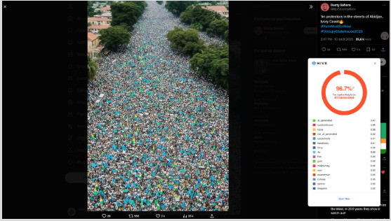 Capture d'écran présentant une analyse de l’image avec l'outil Hive (Source : CFA utilisant Hive)