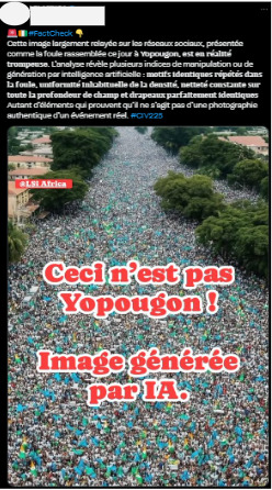 Capture d'écran précisant une image manipulée par l’IA (Source : CFA utilisant Maps)
