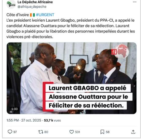 Capture d’écran de la publication du compte "La Dépêche Africaine" sur X