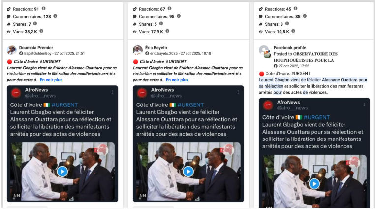 Capture d’écran des publications d’amplification du post d’AfroNews sur Facebook / Source : MCL