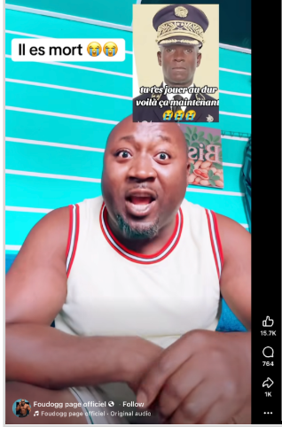 Capture d’écran de la vidéo Facebook de l’influenceur Foudogg sur la mort du général Chérif Ousmane