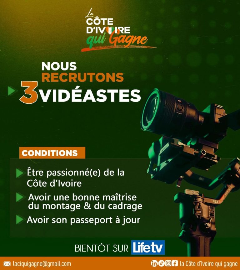 La Côte d’Ivoire qui gagne recrute 3 vidéastes